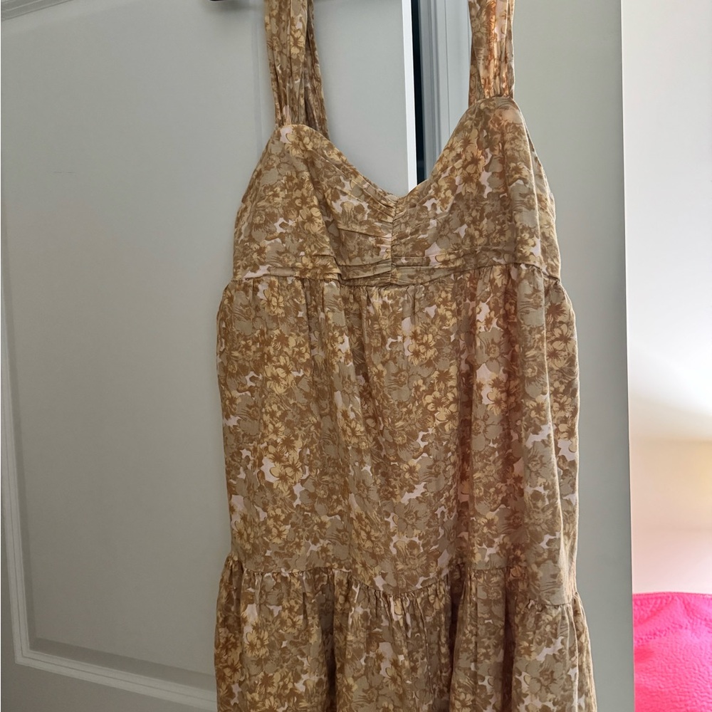Free People Textured Smocked Dress in Gold and Cream